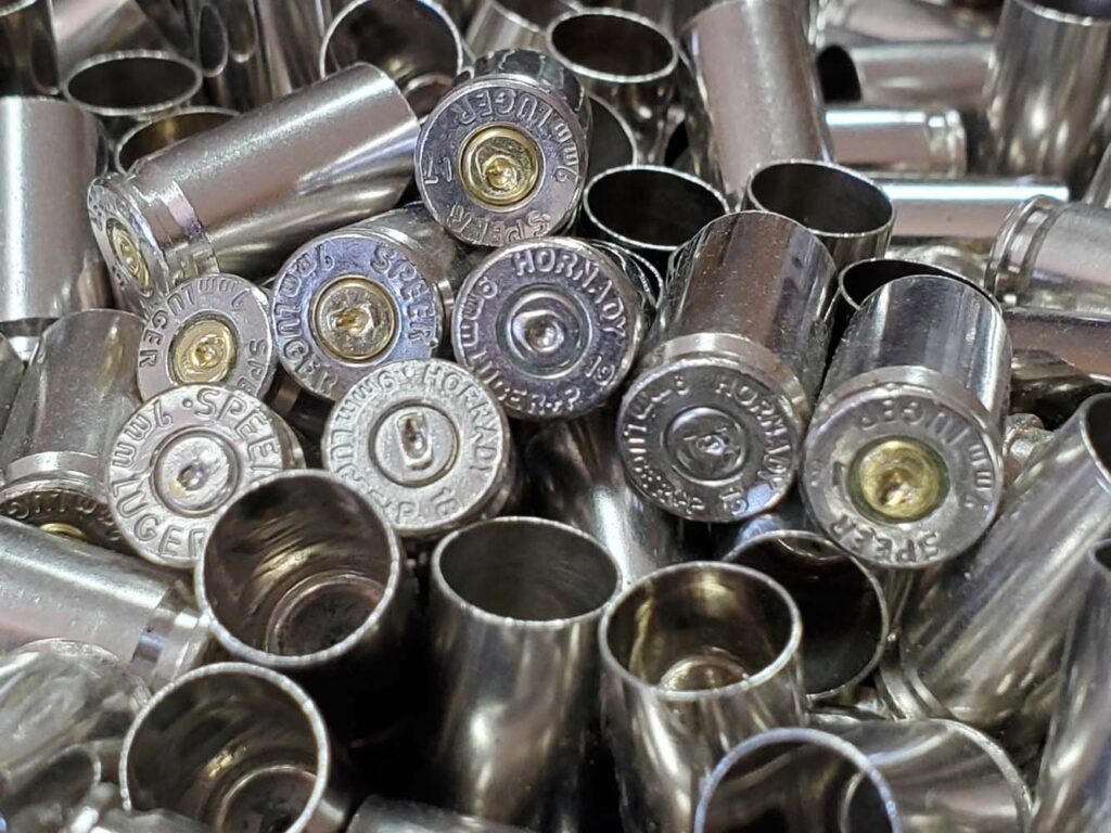 9MM Nickel Plated Brass Shell Casings From Indoor Ranges. Not Cleaned