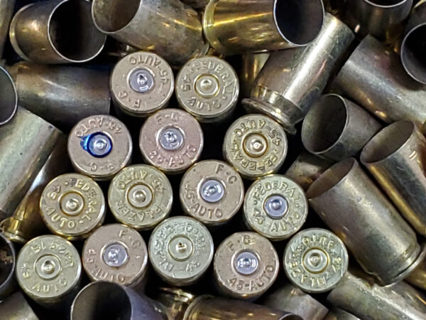 45 ACP once fired brass close up